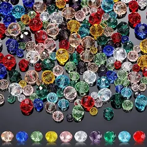 Glass Beads Kit, Beads for Threading with Container Box, Glass Beads with Hole for Craft Jewelry Making, DIY Necklaces, Bracelets, Earrings, Shape Decor Loose Rondelle Beads, Colorful Assorted Suncatcher Glass Beads, Glass Crystal Beads for Jewelry Making