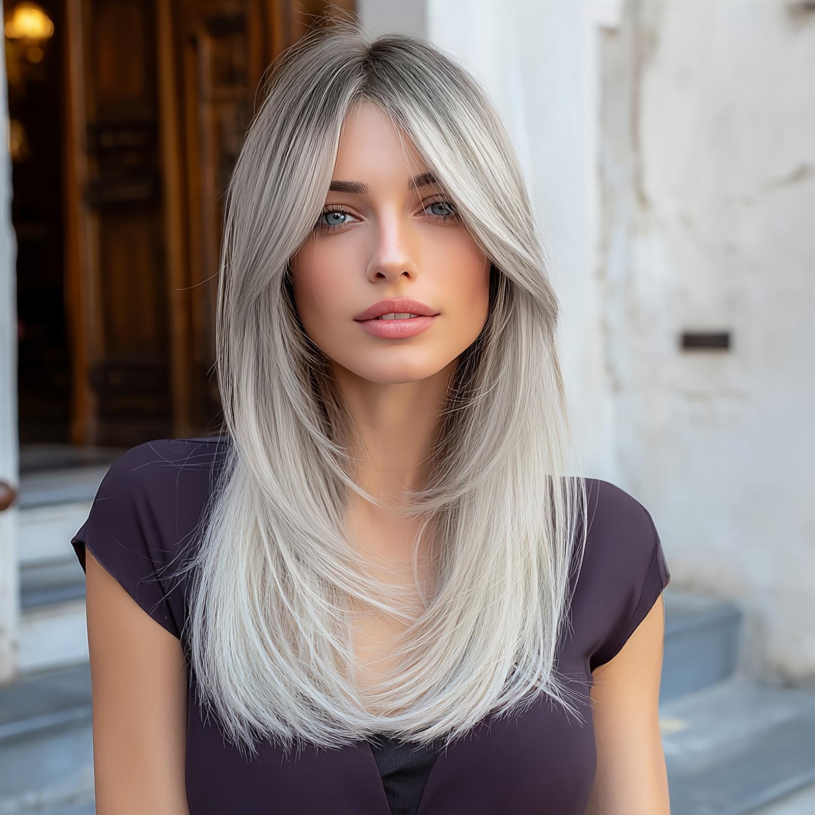 Gradient Gray Layered Women's Synthetic Wig