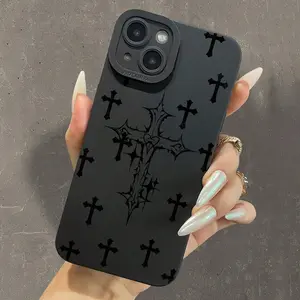 Black Cross Full-Protection TPU Case, Shockproof Cover for iPhone 13-17 Pro Max (p105)