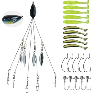 21Pcs Alabama Umbrella Rig Kit – 5 Arms Fishing Lures with Swimbaits for Bass, Walleye, Striper, Trout, Perch, Trolling in Freshwater or Saltwater