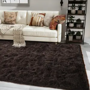 Non-Slip & Stain-Resistant Shag Rug in Chocolate Brown,Ultra Plush, Easy-Care Area Carpet for Living Room, Bedroom, Hallway & Dorm | Perfect Holiday Gift-Q