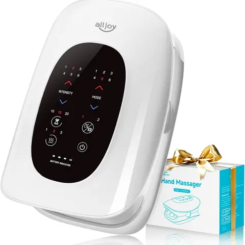 Alljoy Ambidextrous Rechargeable Heatable Hand Massager - Battery-Powered Therapy Device with Adjustable Acupressure, Compression for Arthritis Relief, 6 Modes, 3 Heat Settings, LCD Screen, Ideal Adult Gift