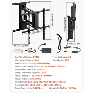 VEVOR Motorized TV Wall Mount, TV Mount for 32 to 65 Inch TV, Electric Adjustable Ceiling TV Mount, Motorized Flip Down TV Mount Bracket with Max VESA 24x 24 in, Fits TVs Up to 88 lbs
