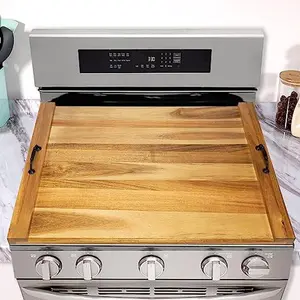 Wood stove top cover,Gas stove dust cover,pine panel stove cover with handles, suitable for gas stoves with 4 and 5 burners, food tray
