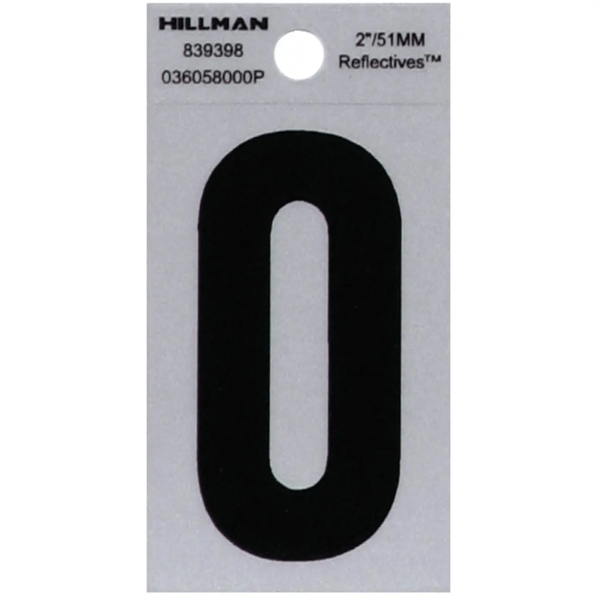 Hillman Group 839398 Self-Adhesive Number 0 - 2"/51mm Black & Silver Reflective Mylar Square Cut, Easily Visible for Mailboxes, Helps Make Address More Visible to Emergency Workers