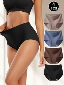 Hotcom Women's Plus Size High Waist Briefs Minimalist Soft Comfy Breathable Cotton Panties for Daily Wear Ladies Underwear for All Seasons Hipster Briefs multipack Outfits Pleated