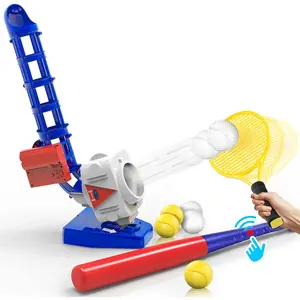 Kids Pitching Machine Toys, 2 in 1 RC Baseball Tennis Pitcher, Auto Ball Launcher Bat, Boys Outdoor Outside Sports Backyard Game, Birthday Gift 5 6 7 8 10 12 Yr Youth-Partially Assembled