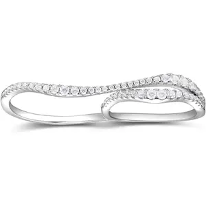 Elegant Rhodium-Plated Sterling Silver Double Finger Ring for Women
