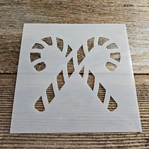Crossed Striped Candy Canes Stencil Reusable Cookie Decorating Craft Painting Windows Signs Mylar 5.5" Christmas