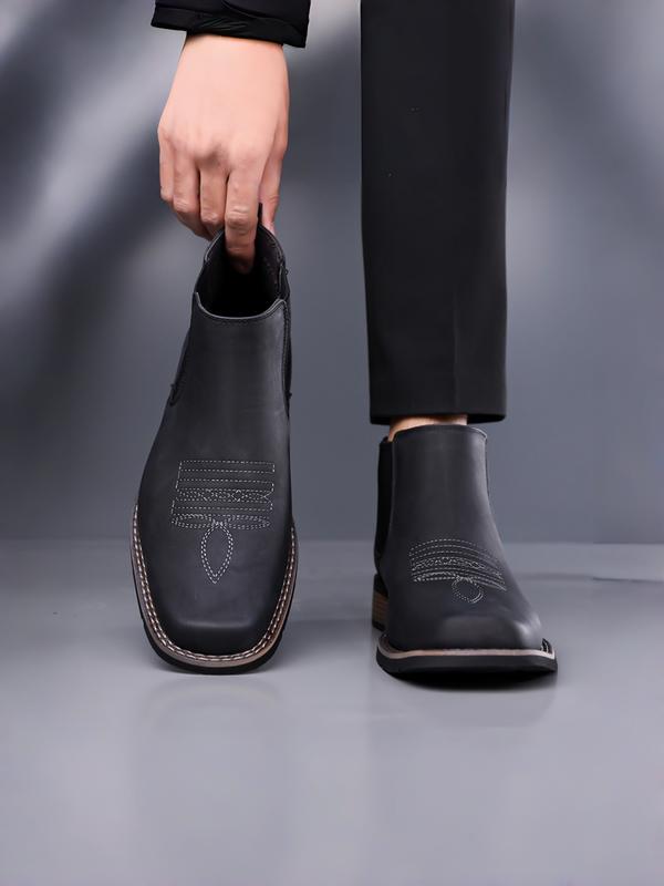 Men Low Heeled Bare Boots With PU Embroidery Pattern Square Toe Classic  Comfortable Men Western Cowboy Boots