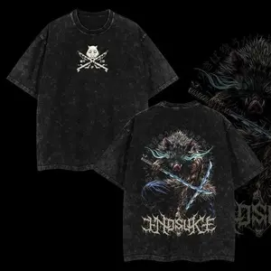 ToolHeaven Demon Slayer Mens T-shirt, Inosuke Hashibira Shirt Vintage Unisex Oversize Anime Manga Acid Washed T-shirt, graphic tee,anime merch fan, outfits men