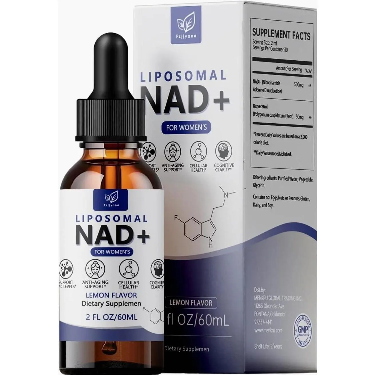 Liposomal NAD Drops for Women,NAD Liquid Supplement with Resveratrol - Natural Antioxidant,Energy Metabolism Support & Mitochondrial Health,Additives Free - Lemon Flavor