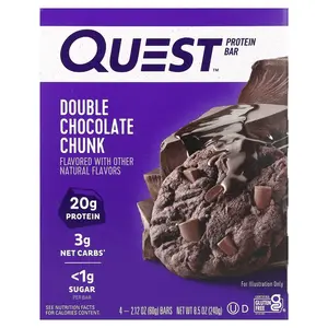 Quest Nutrition Protein Bar, Double Chocolate Chunk, 4 Bars, 2.12 oz (60 g) Each