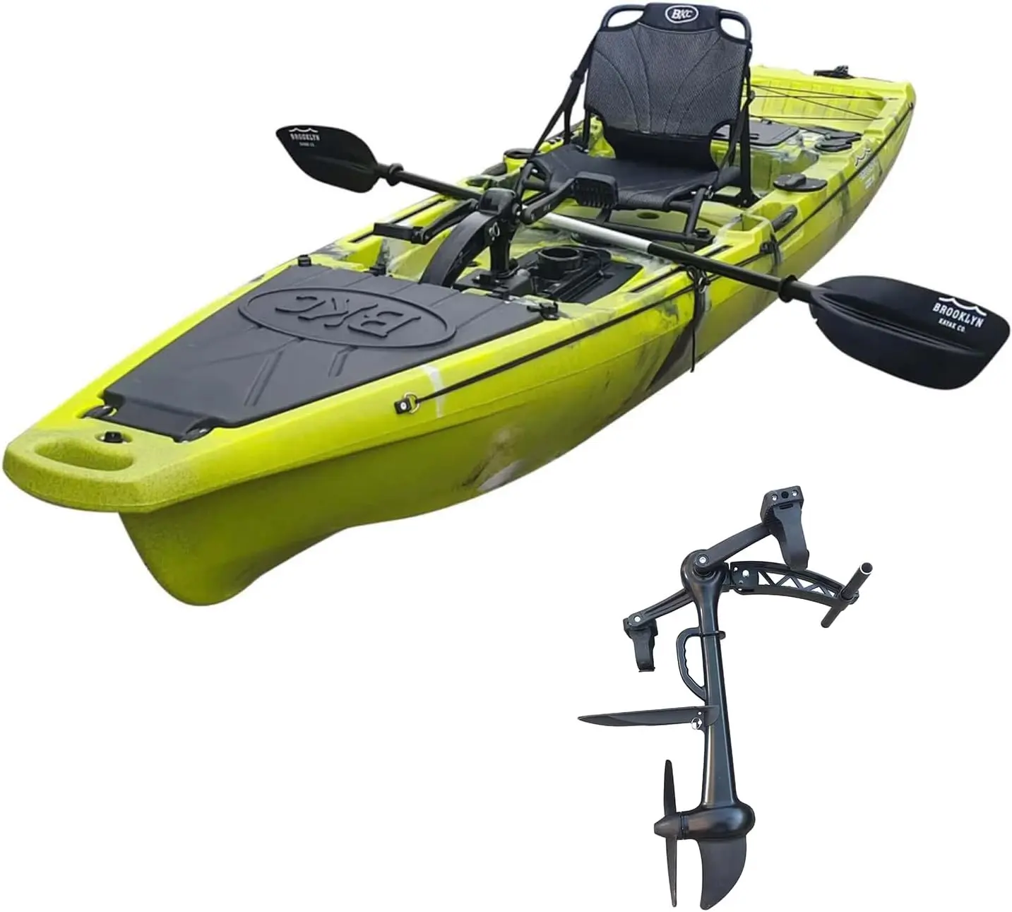 Brooklyn 12.5 Pro Pedal Propeller Drive Fishing Kayak by BKC, Sit-on-Top Single Kayak with Rudder System, Dry Storage, Rod Holders & 550 lb Capacity