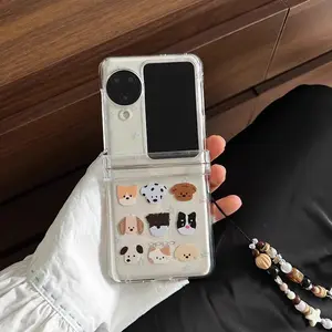 Cute Cartoon Dog Pattern Phone Case, Clear Hard Phone Case, Phone Accessories for Samsung ZFLIP6/5/4, OPPO N2/N3 Flip, Huawei P50 Pocket 2, VIVO X Honor Vflip, Cover