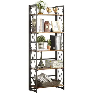 VECELO Bookshelf No Assembly, 5 Shelf Folding Bookcase, Book Shelves Organizer