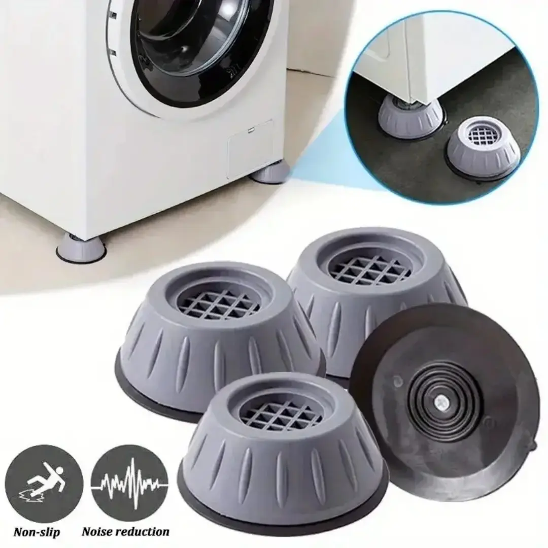 4PCS Durable Anti-Vibration Washing Machine Support Pads, Anti-Slip Rubber Feet Base Mats, Bathroom Fixture Accessories (US Compatible)