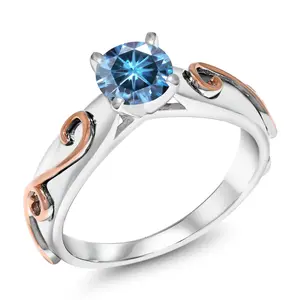 Gem Stone King 925 Sterling Silver Persian Blue Moissanite Women Engagement Ring For Women (1.00 Cttw, Gemstone Birthstone, Round 6.5MM)