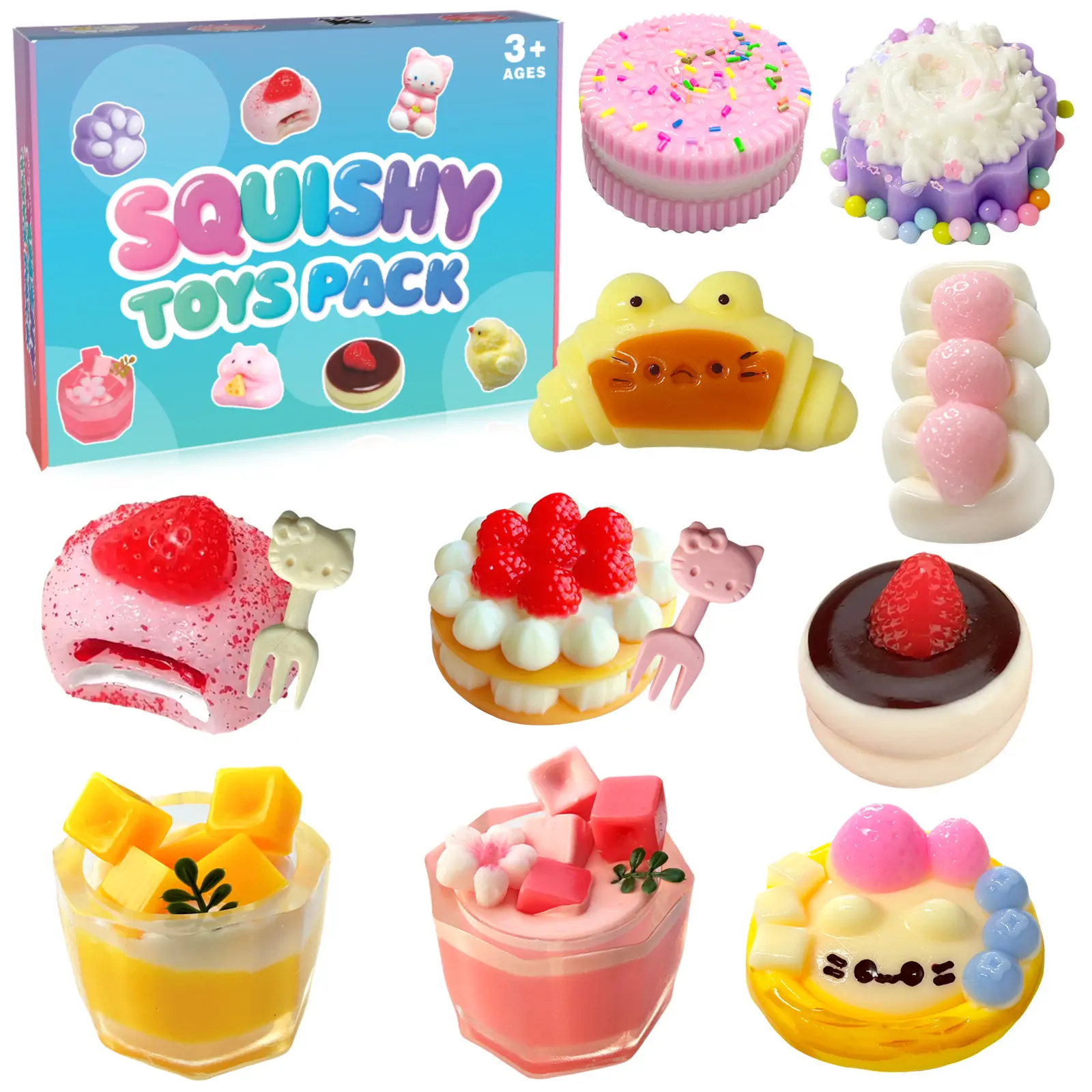 Taba Squishy 10Pack, Ultra-Realistic Dessert Cookies & Cake Squeeze Toys FuFu Sticky Squishy Food Texture Stress Relief Sensory Gift for Kids, Teens & Adults Party Favors, Birthday Gifts, Easter Gifts