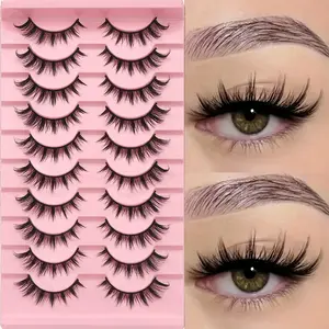 10 Pairs Natural Fairy False Eyelashes, Cartoon Demon Style, Pointed Tips, Barbie Sharp, Curled Tail, Classic Eye Lashes, Evil Cluster Fox Eyes, Makeup, Natural Look Lashes