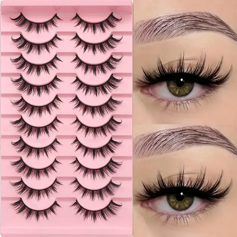 10 Pairs Natural Fairy Fake Lashes, Volumized False Eyelashes, Cartoon Demon Style, Fashion Eyelashes, Pointed Tips, Barbie Sharp, Curled Tail, Classic Eye Lashes, Evil Cluster Fox Eyes, Makeup, Natural Look Lashes