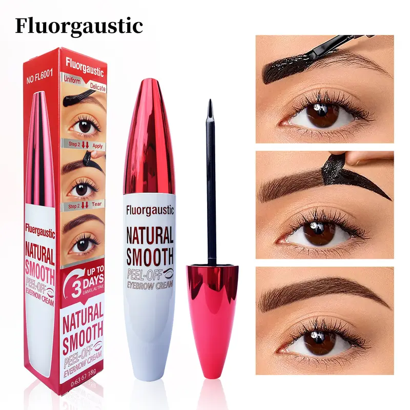 Easy Peel-Off Eyebrow Gel-Primer Base Cosmetic Makeup, 18g Alcohol-Free Waterproof Sweatproof Long-Lasting Eyebrow Tint for All Skin Types, Darkbrown (1#) or Black, Natural Smooth Daily Use
