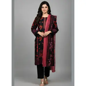 3 pc Embroidered lawn dress with Chiffon Dupatta