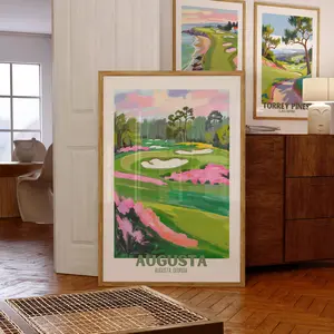 Golf Print Impasto Painting - Famous National Golf Courses Wall Art, Augusta Georgia Poster, Gifts for Golfers, Location Prints