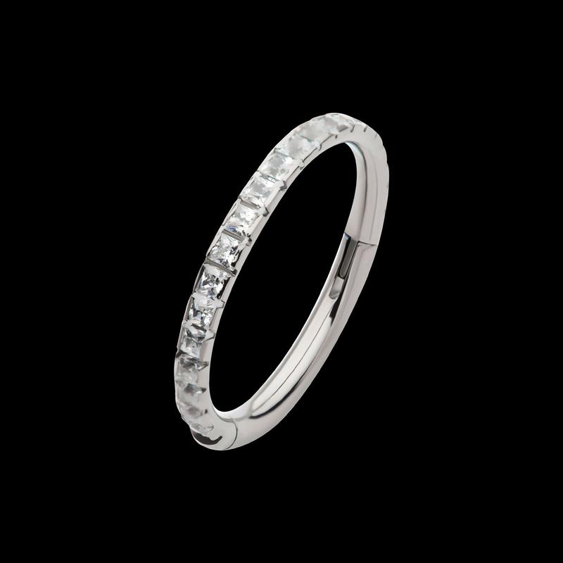 Titanium with Square 1mm Full Clear CZ Side Facing Hinged Segment Clicker