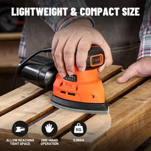 DLS03A Electric Hand Sander - Heavy-Duty Professional Detail Sander with 12000RPM, Compact & Lightweight (1. 87lb), One-Handed Operation, Includes 12pcs Sandpaper (80/180 Grit), Dust Collection System - for Wood, Steel, Painting, Furniture Restoration - I