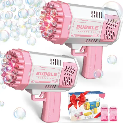 Bubble Machine 2 Pack, Light-Up Automatic Bubble Machine, Colorful Bubble Blaster Toy, Bubble Gun, Perfect for Birthday, Wedding, Outdoor Fun, Ideal Gift for Kids