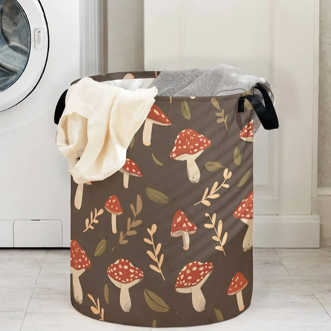 Large Capacity Laundry Basket with Unique Mushroom Print, Sturdy Handle and Durable Material, Multi-Use Storage for Clothes and Toys, Collapsible Laundry Hamper