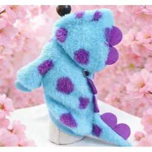 Pet Puppy Cat Clothes Autumn Winter Thickened Warm Little Flower Dragon Hoodie Furry Coat Hooded Plush Coat Dinosaur Tail Cute Thick Fleece thick warm winter vest dog clothes                     dog sweaters  pet the dog costume poodle costume