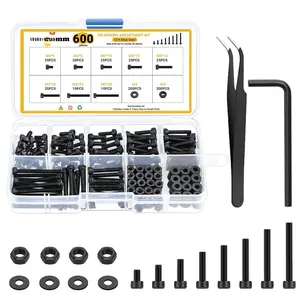 600 count M3 Screws Assortment Kit, Black Alloy Steel M3x 6/8/10/12/16/20/25/30mm Screw Kits with 12.9 Alloy Steel Nuts,  & Washers - Hex Socket  Screws Assortment Set