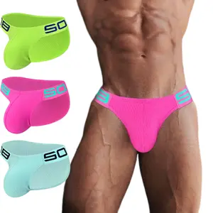 Men's 3-Pack Neon Ribbed Briefs Low Rise Athletic Underwear, Bulge Enhancing & Butt Lifting Sexy Fitness Supportive Gym Jockstrap Briefs
