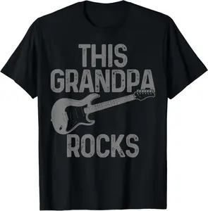 Cotton Graphic Tees Streetwear Guitar This Grandpa Rocks Grandpa Guitarist Rock Music T-Shirt