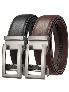 Vintage-Style Extra-Large Men's Adjustable Belt with Automatic Buckle - Premium PU Material, 105-170cm, Ideal for Casual, Business & Daily Wear