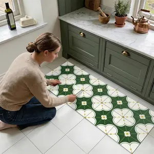 Retro Geometric Flower Tile Stickers, Self-Adhesive Floor Tiles, Decorative Floor Sticker, Thickened Matte Surface, Easy to Clean, Removable Wall & Floor Decor