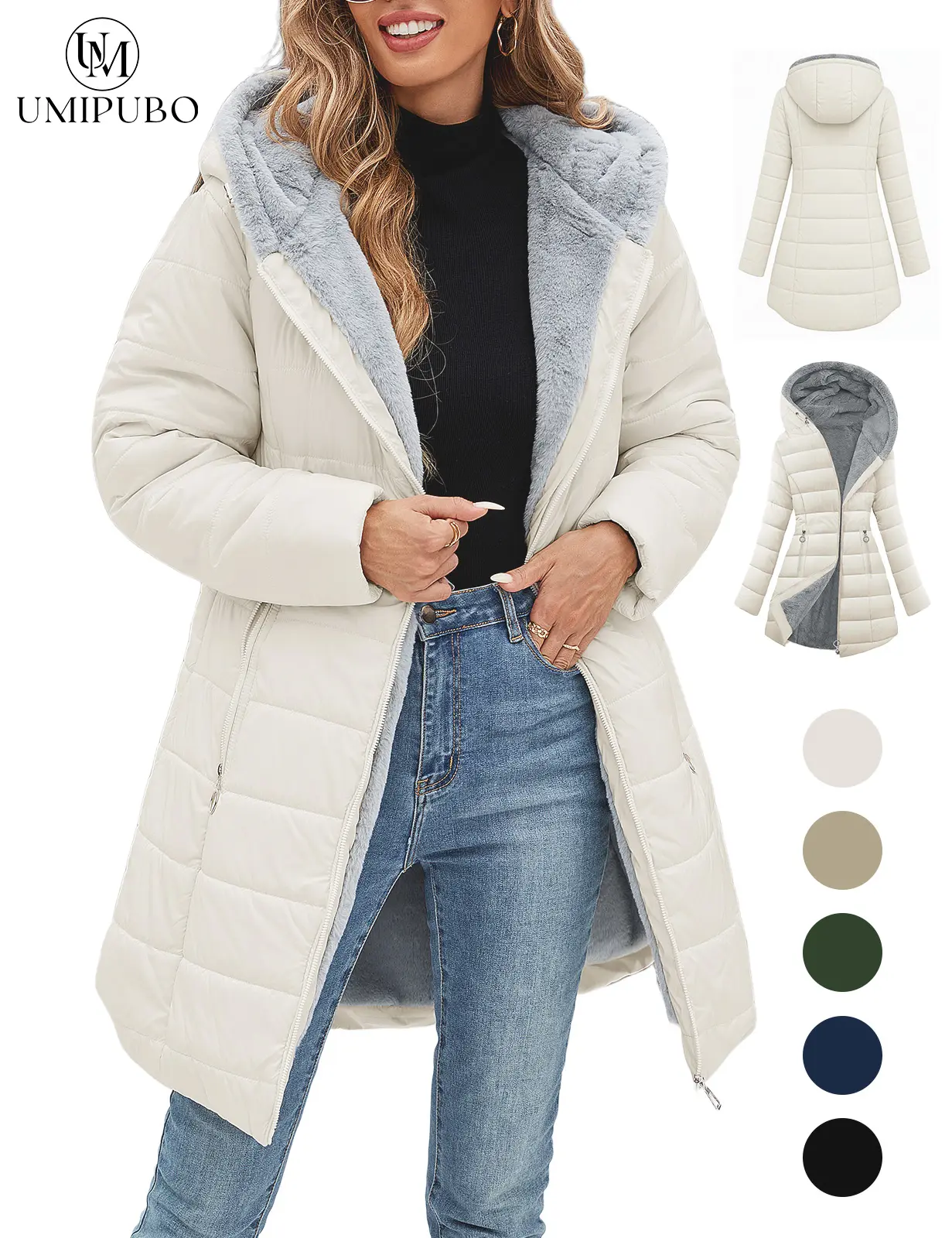 UMIPUBO Women's Winter Windproof Fur Warm Slim Fit Down Jacket - Waterproof Long Ski Coat for Commuting