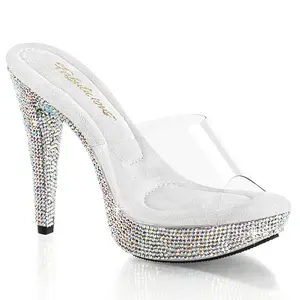 Women's 5-in High Heeled Stiletto Sandals, COCKTAIL-501DM Silver Rhinestone Platform Footwear, Stylish Dress Shoe