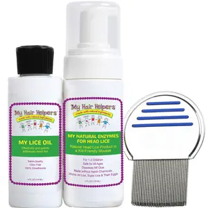 Head Lice Complete Solution Kit - Safe 3-Step Kit for 1-2 Children, Includes Lice Eliminator Comb, Enzymes & Dimethicone Oil
