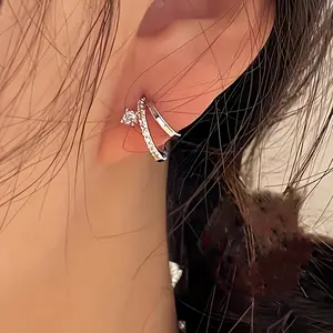 Elegant Double Hoop Earrings Inlaid with Shiny Synthetic Zirconia - Alloy for Parties and Weddings