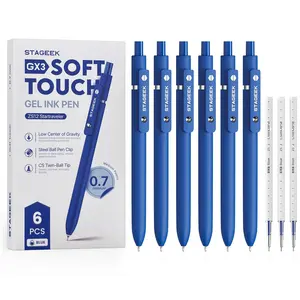 STAGEEK 12pcs Retractable Gel Pens + 5 Refills, Quick-Dry Blue Ink, Fine Point, Smooth Writing, Journaling & Note Taking Set, School & Office Stationery Supplies