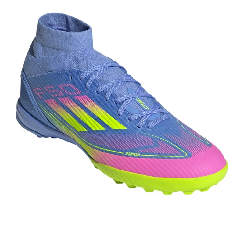 adidas Womens F50 League Mid Turf Soccer Cleats  - Blue, Yellow