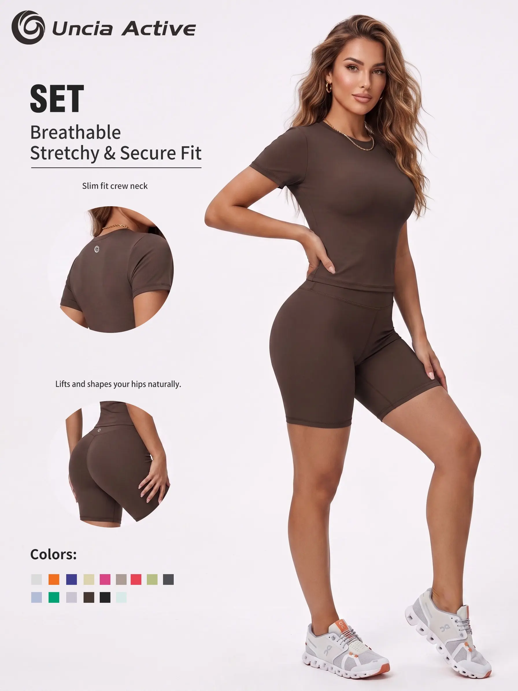 Women's 2-Piece High-Stretch Buttery Soft Gym Outfit Set - Short Sleeve Top & Cycling Shorts for Sport, Daily Wear