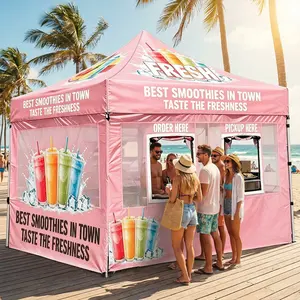 Commercial Smoothie Booth Pop-Up Canopy Tent for Food Vendors, 10x10ft Heavy Duty Aluminum Frame, Waterproof UV-Resistant Fabric Tent with Order/Pickup Windows