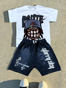 Trendy Kids' Floral Print Two-Piece Set, Unique Design with Cartoon Characters & Text, Comfortable Fabric for Daily Wear, Casual Set