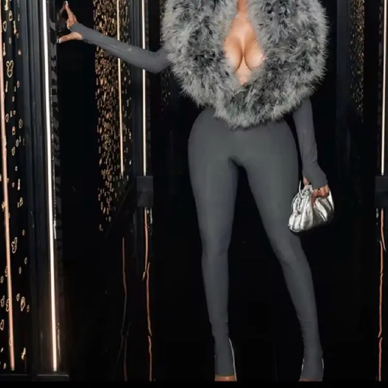 Plungeline Fur Jumpsuit