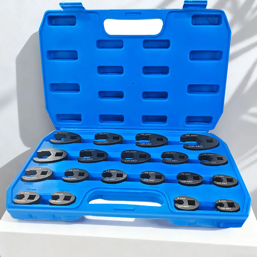 19Pcs Crows Foot Wrench Set 1/2" And 3/8"Drive Flare Nut Crowfoot Set Metric 8-32mm 6 Point Crows Feet Wrenches, Flare Nut Wrench Kit for Removing Nuts from Hard-to-Reach Areas