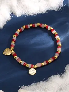 Heart Decor Beaded Bracelet, Fashionable Jewelry for Women & Girls, Trendy All-match & Exquisite Jewelry for Birthday Gift